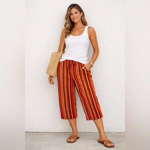 Classic Elements Striped Cropped Pants Size 16 Cotton Drawstring